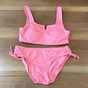 Girls' coral Ribbed Two-Piece Swim Set